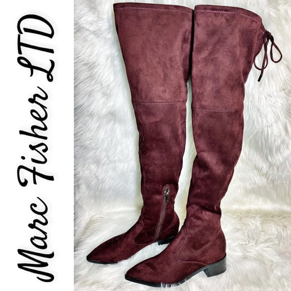 MARC FISHER LTD Yuna Burgundy Red Over the Knee Faux Suede Boot, Size 6M‎
